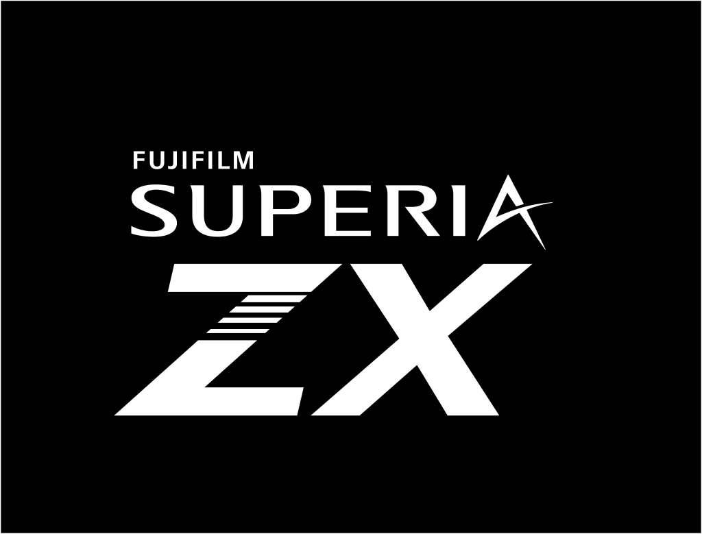 a black and white logo for fujifilm superia zx