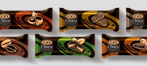 packages of choco premium quality nuts are lined up in a row