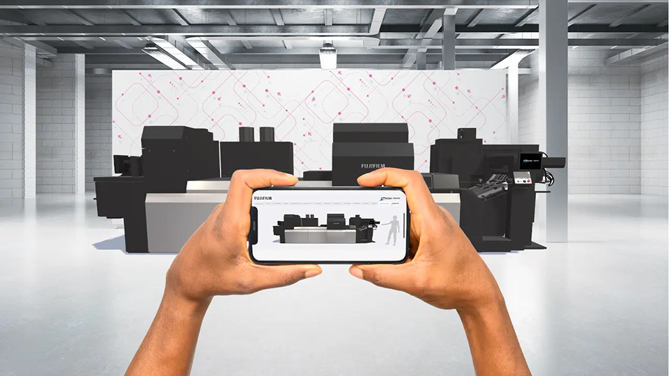 Viewing Fujifilm J Press 750HS in augmented reality on JigSpace iPhone app